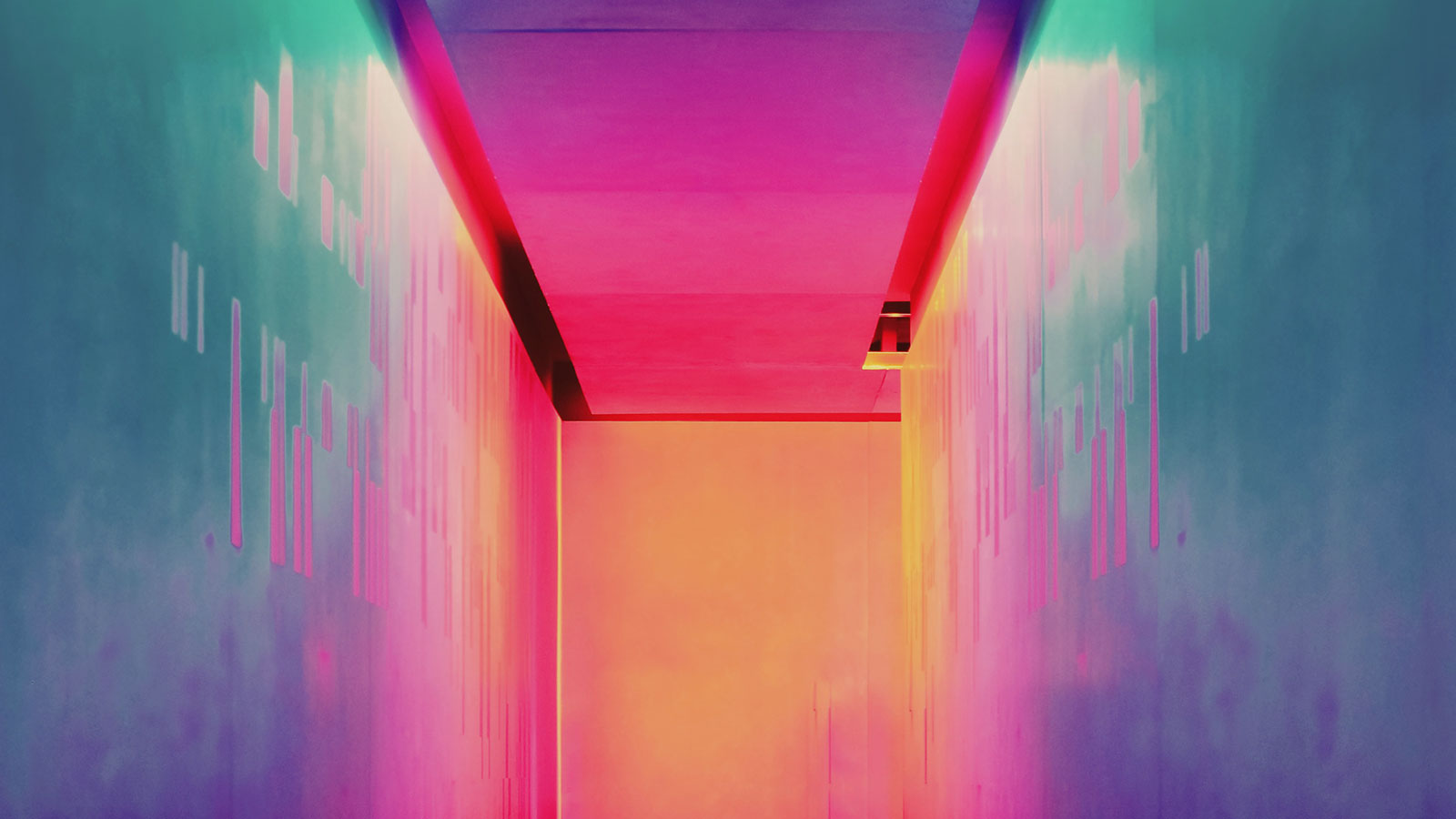A corridor with neon paint