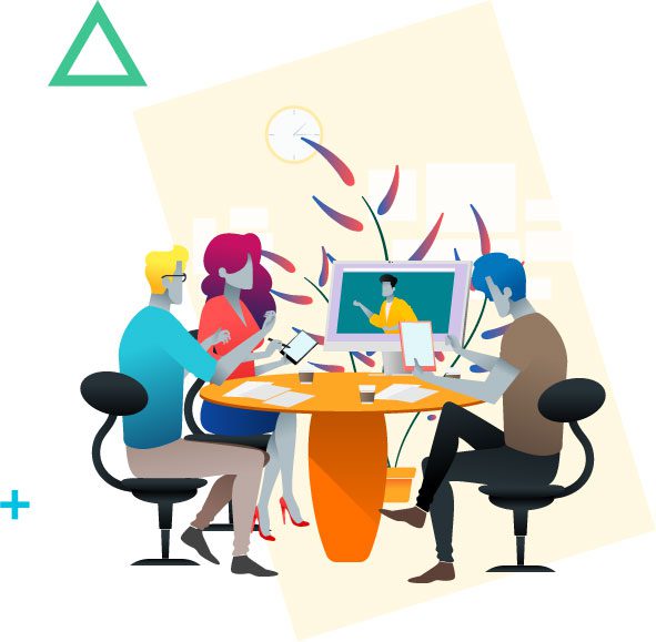 A group of people sitting around a table.