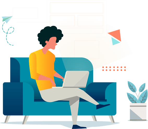 A person sitting on a couch with a laptop.