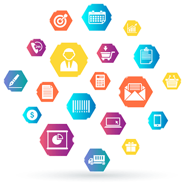 A bunch of different colored icons are connected to each other