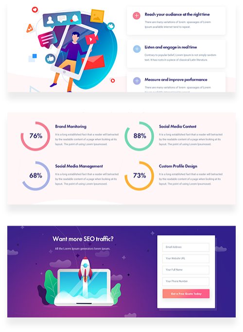 A set of three images with different types of infographics.