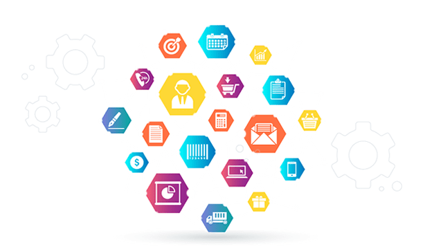 A bunch of different colored icons are connected to each other