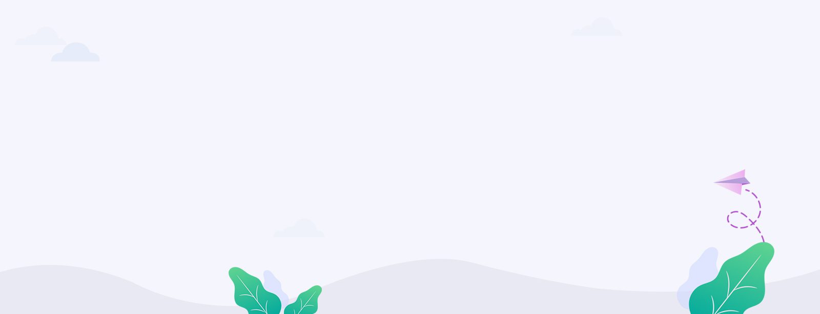 A white background with green leaves and mountains.